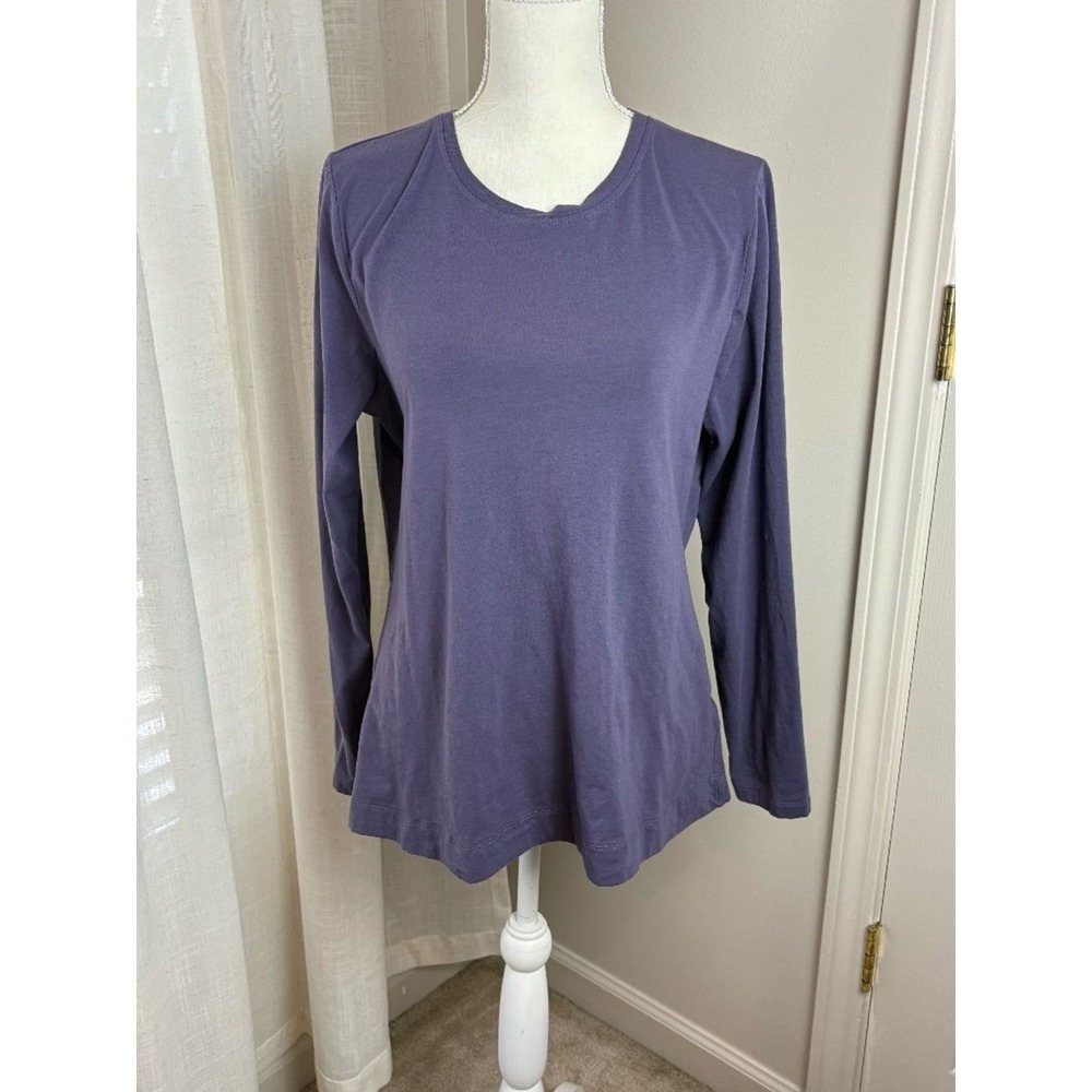 Athleta Long Sleeve Top Women Large Purple Crewneck Cotton Blend Stretch